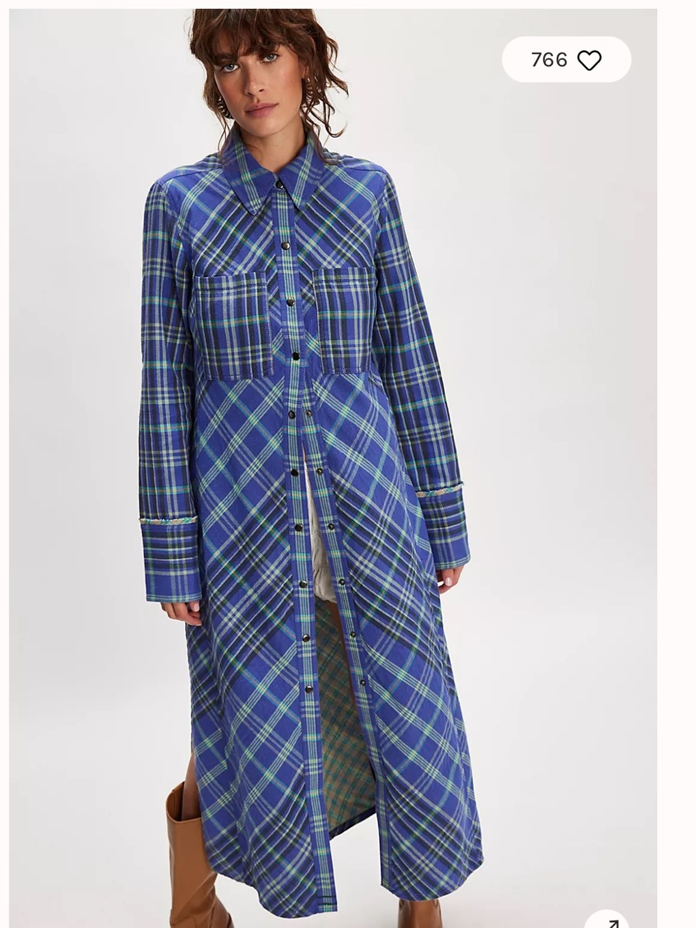 NWT Free people We The Free Ruth Long Shirt  plaid print